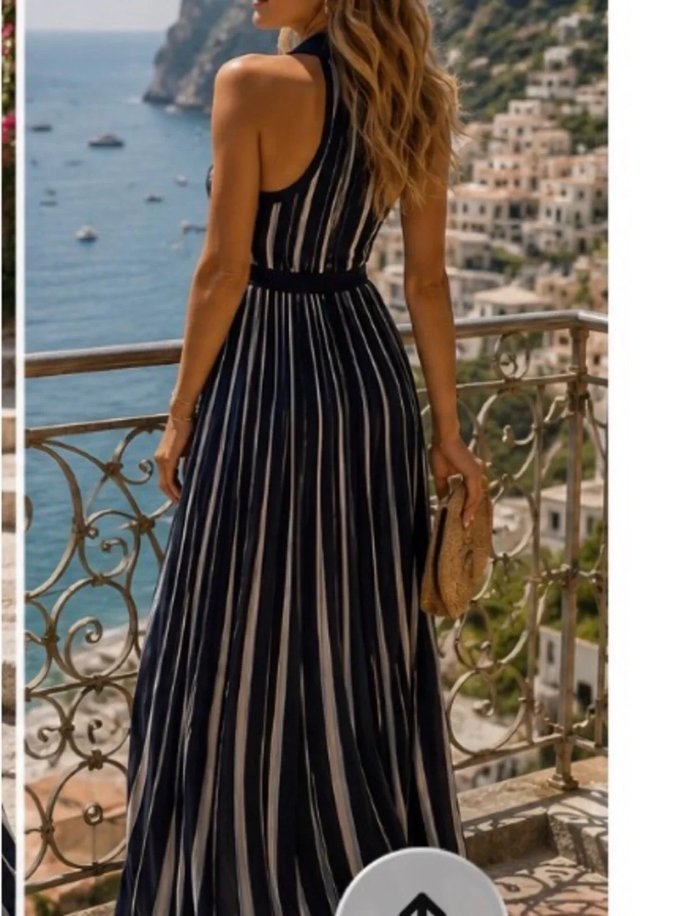 Anthropologie Navy White Striped Halter Maxi Dress Size S - Picture 2 of 8